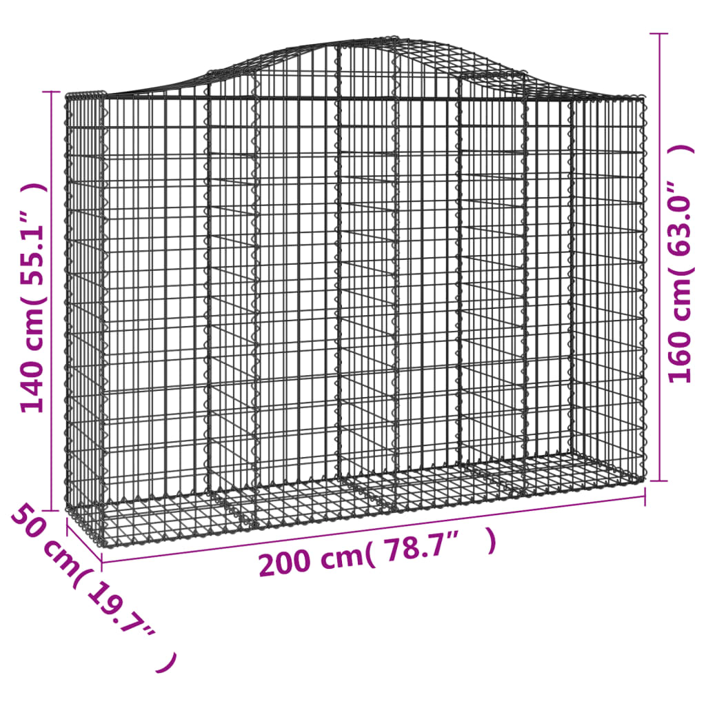 Schanskorven 9 st gewelfd 200x50x140/160 cm ijzer