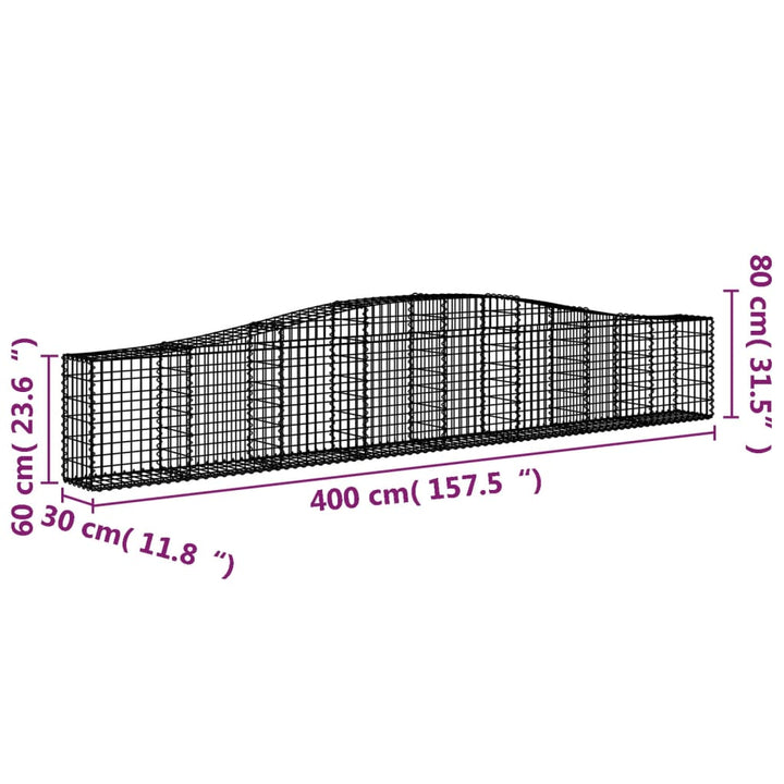 Schanskorven 2 st gewelfd 400x30x60/80 cm ijzer