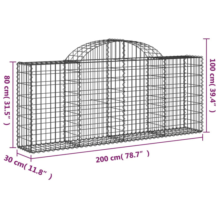 Schanskorven 7 st gewelfd 200x30x80/100 cm gegalvaniseerd ijzer