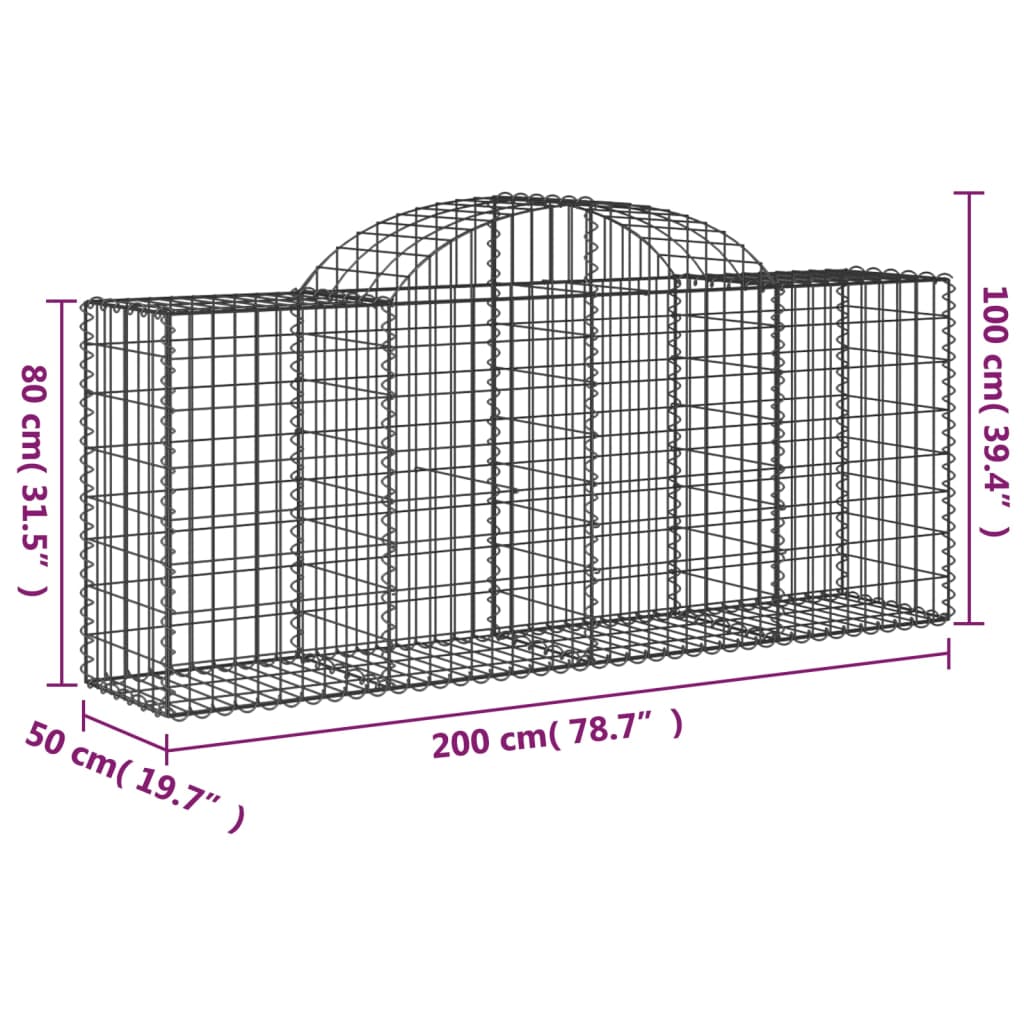 Schanskorven 2 st gewelfd 200x50x80/100 cm gegalvaniseerd ijzer