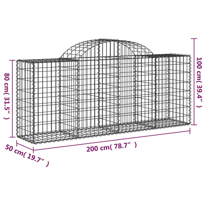 Schanskorven 7 st gewelfd 200x50x80/100 cm gegalvaniseerd ijzer