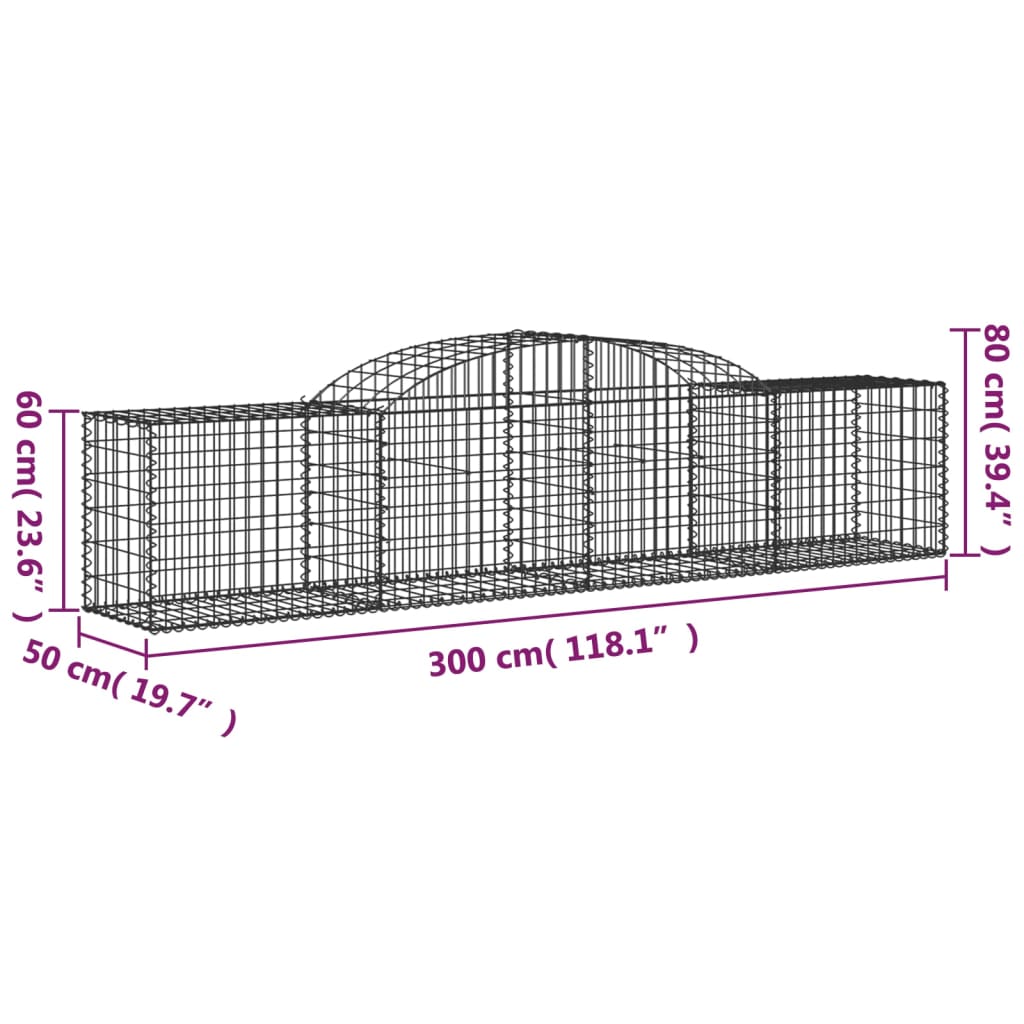 Schanskorven 9 st gewelfd 300x50x60/80 cm gegalvaniseerd ijzer