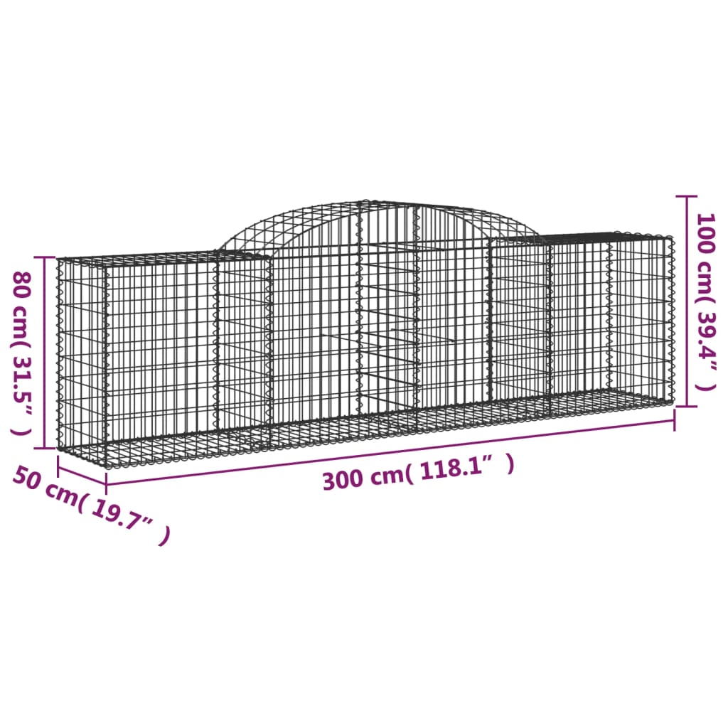 Schanskorven 2 st gewelfd 300x50x80/100 cm gegalvaniseerd ijzer