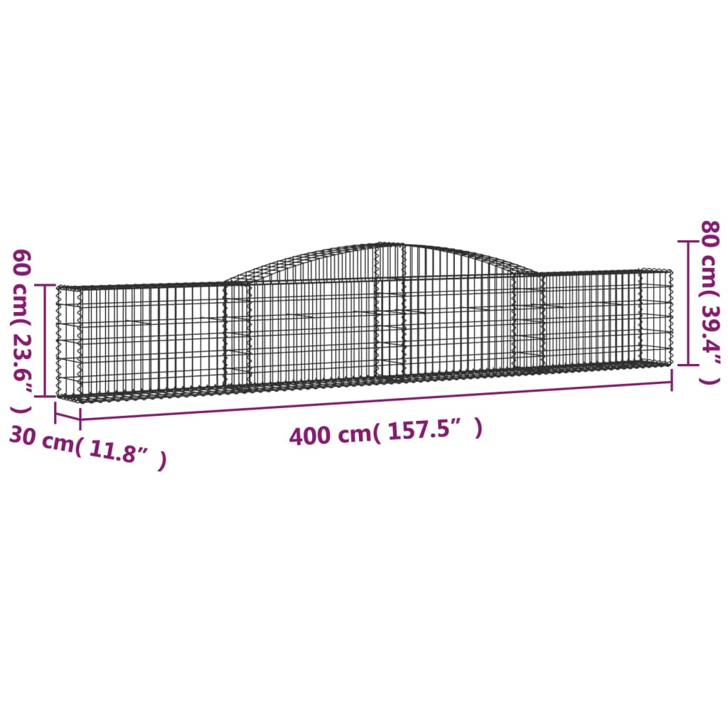 Schanskorven 2 st gewelfd 400x30x60/80 cm ijzer