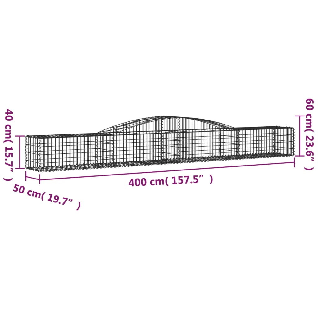 Schanskorven 2 st gewelfd 400x50x40/60 cm ijzer