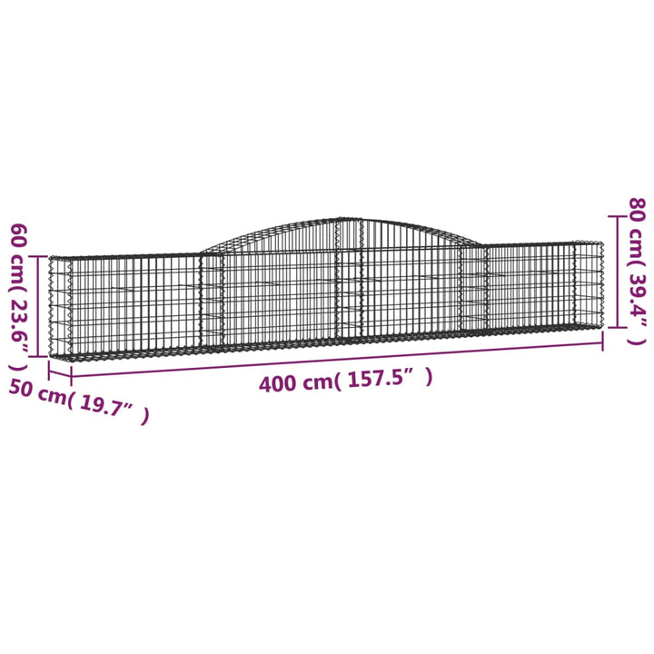 Schanskorven 7 st gewelfd 400x50x60/80 cm gegalvaniseerd ijzer