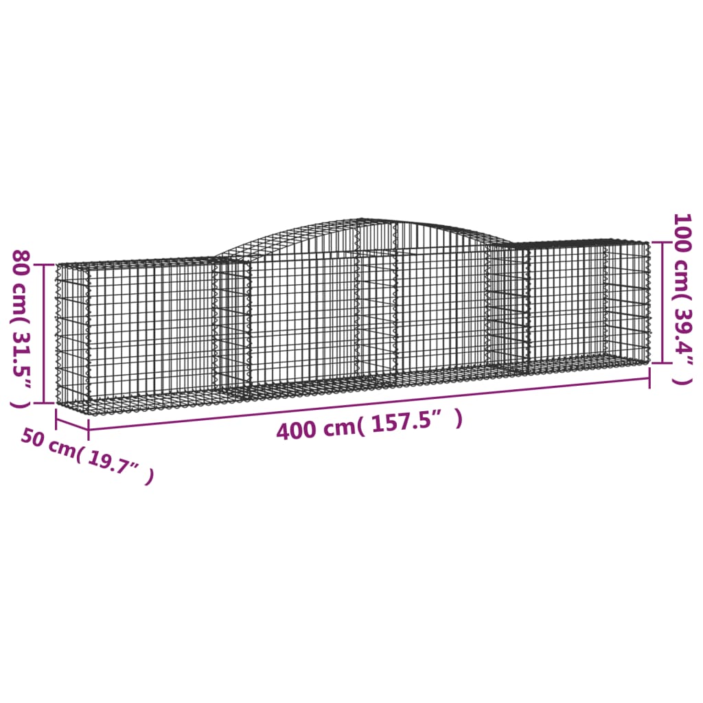 Schanskorven 3 st gewelfd 400x50x80/100 cm gegalvaniseerd ijzer