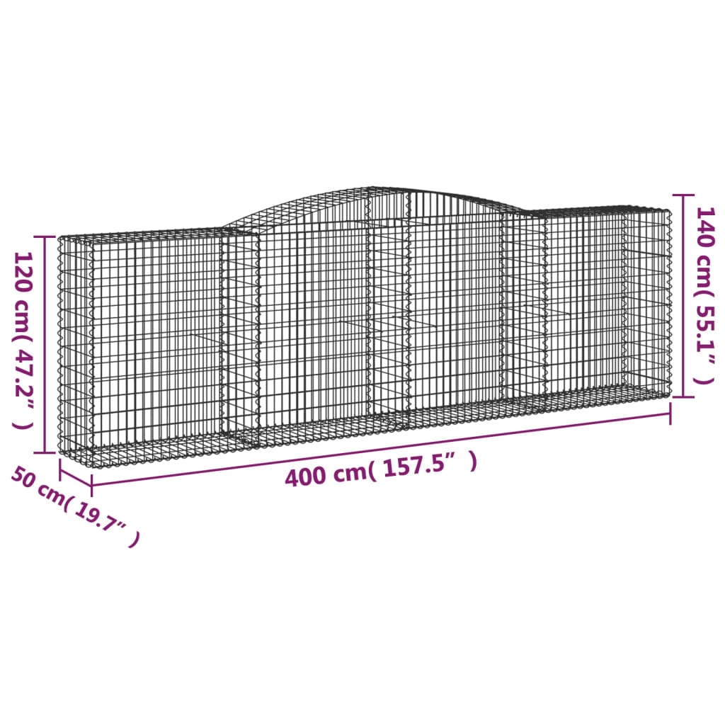 Schanskorven 9 st gewelfd 400x50x120/140 cm ijzer