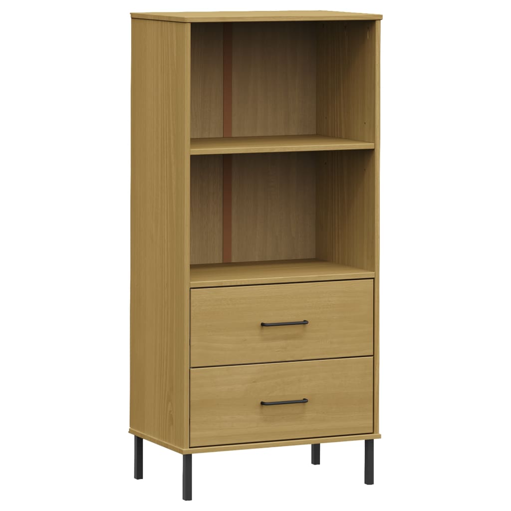 Boekenkast met 2 lades OSLO 60x35x128,5 cm massief hout bruin