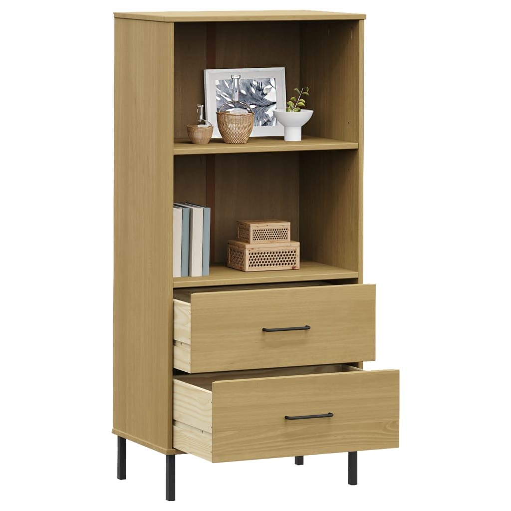 Boekenkast met 2 lades OSLO 60x35x128,5 cm massief hout bruin