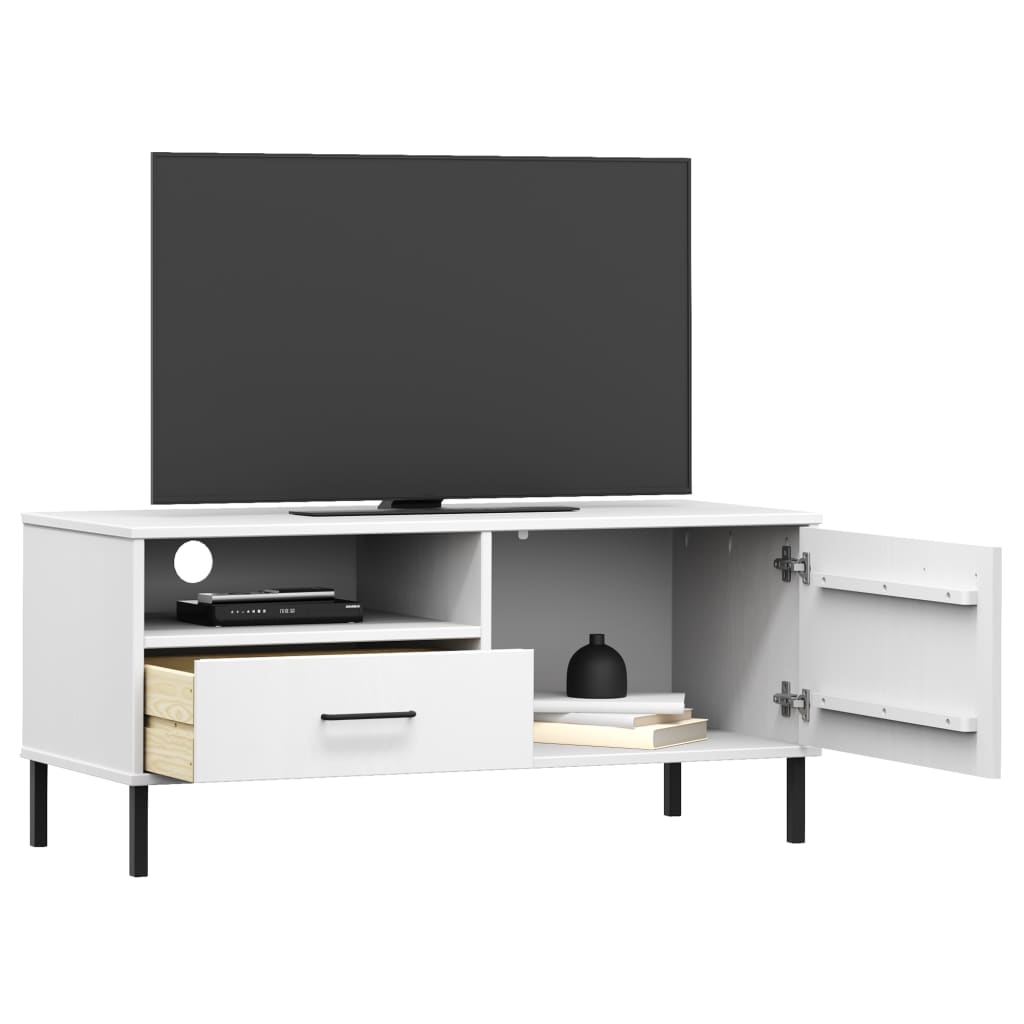 Tv-meubel met metalen poten OSLO massief grenenhout wit
