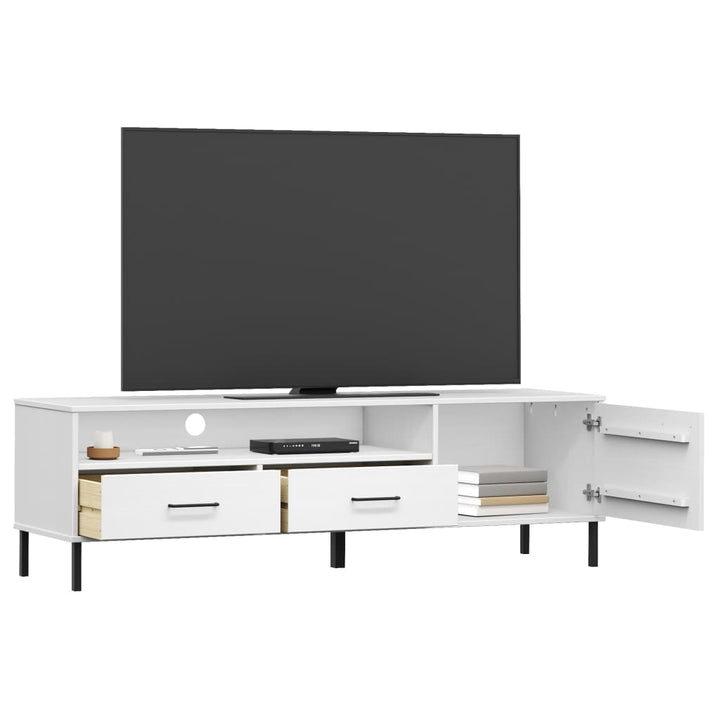 Tv-meubel met metalen poten OSLO massief grenenhout wit