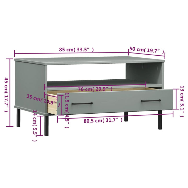 Salontafel met metalen poten OSLO 85x50x45 cm hout grijs