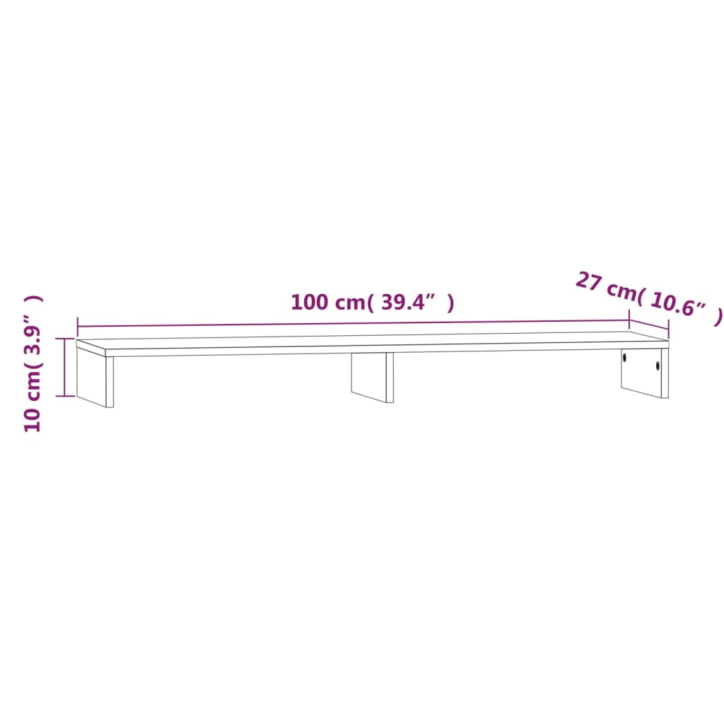 Monitorstandaard 100x27x10 cm massief grenenhout