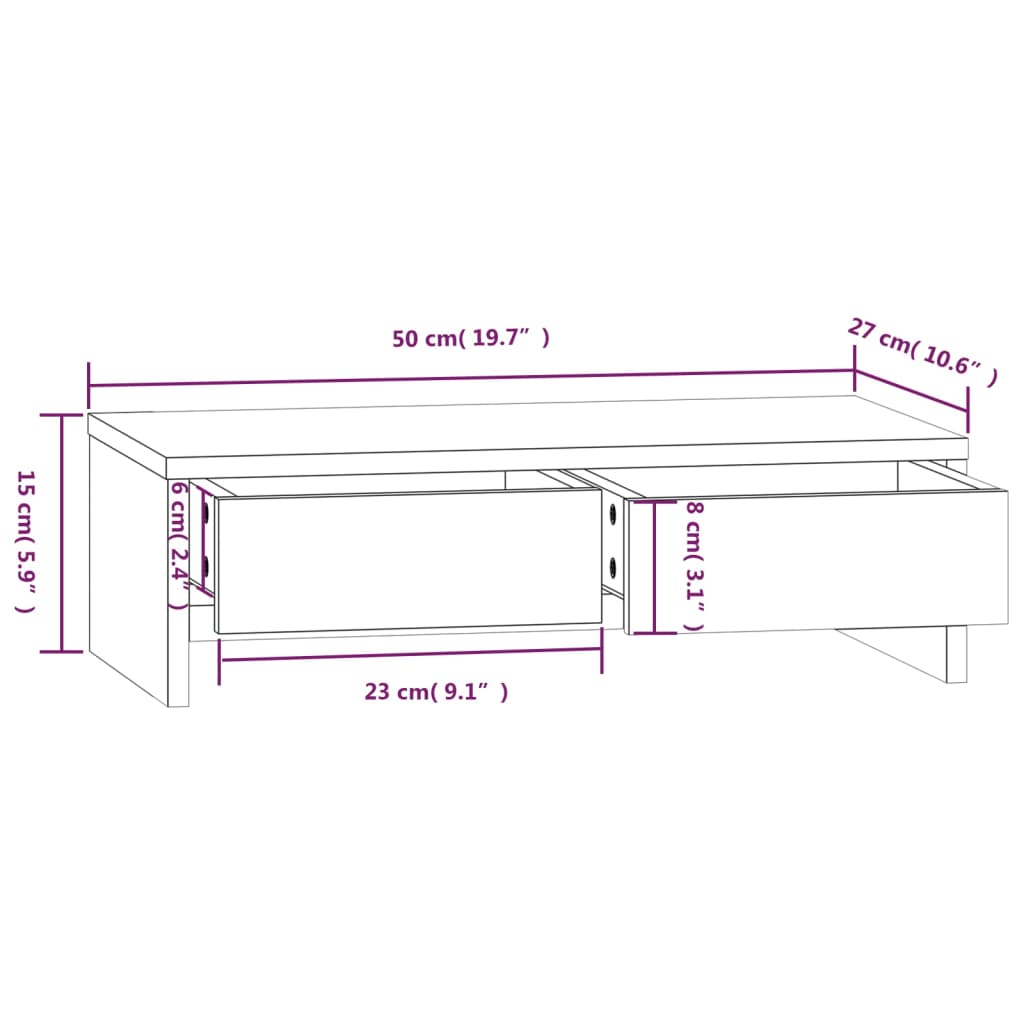 Monitorstandaard 50x27x15 cm massief grenenhout wit