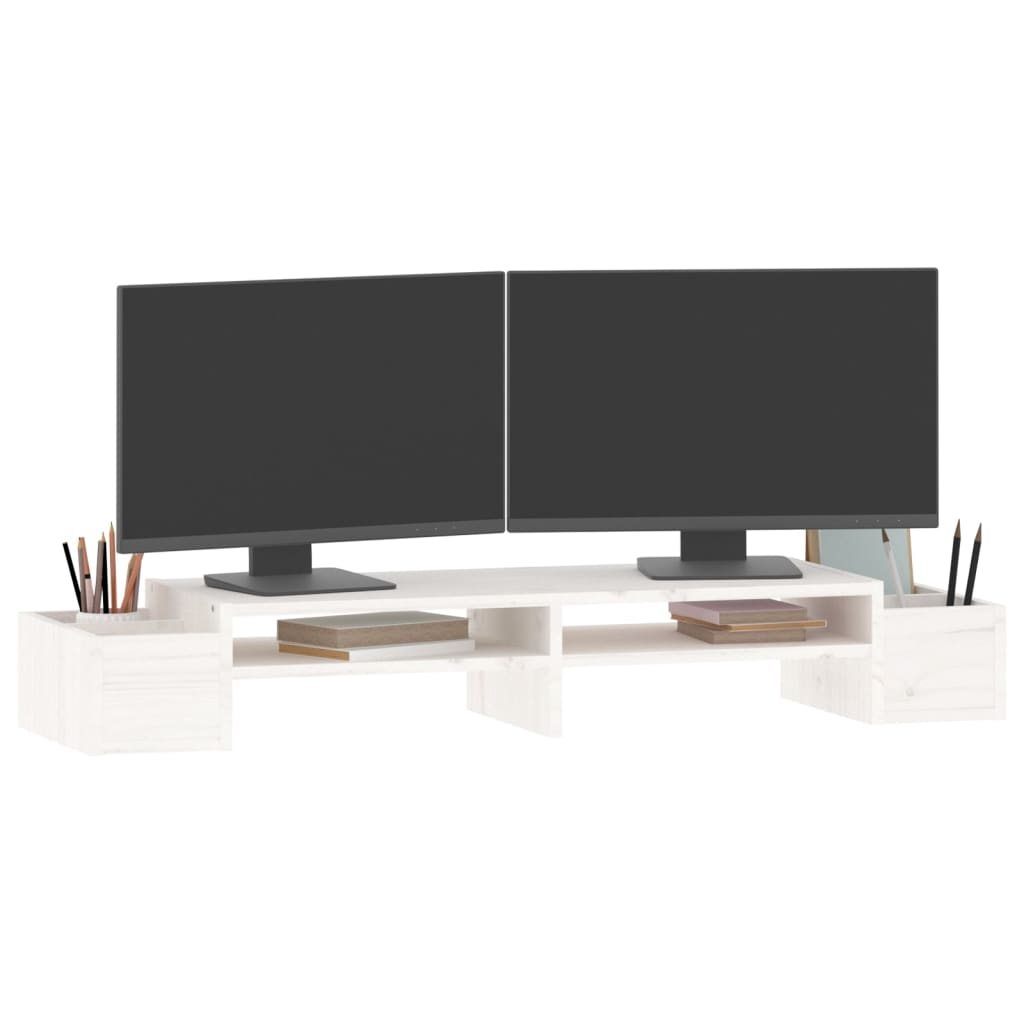 Monitorstandaard 100x27,5x15 cm massief grenenhout wit