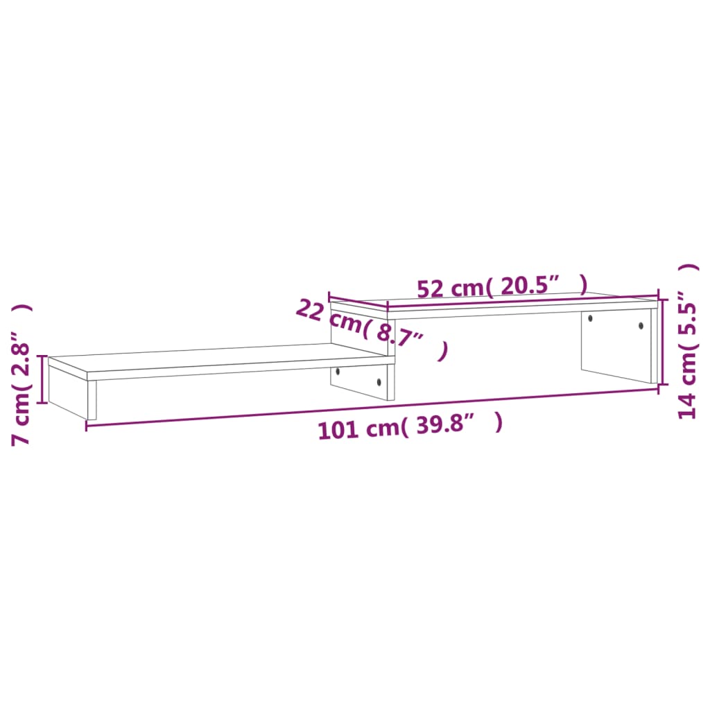 Monitorstandaard (52-101)x22x14 cm grenenhout honingbruin
