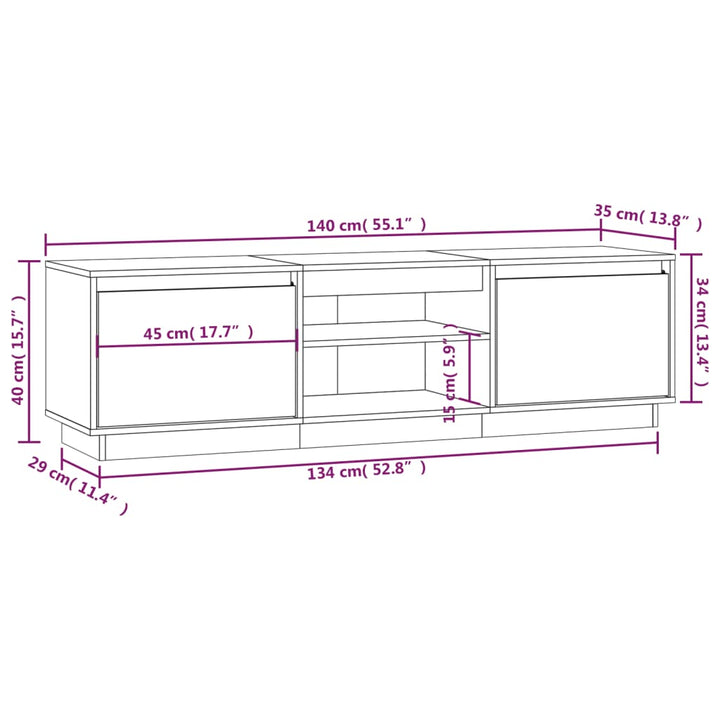 Tv-meubel 140x35x40 cm massief grenenhout grijs