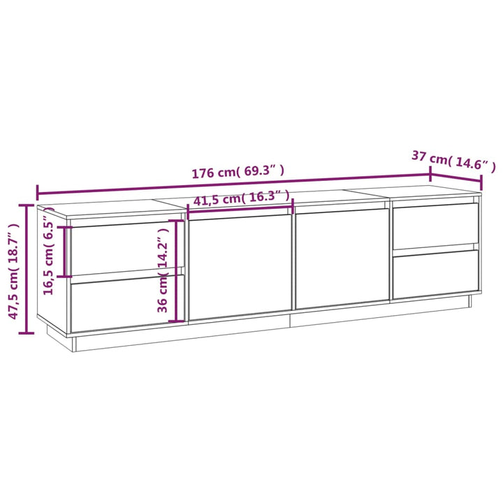 Tv-meubel 176x37x47,5 cm massief grenenhout grijs