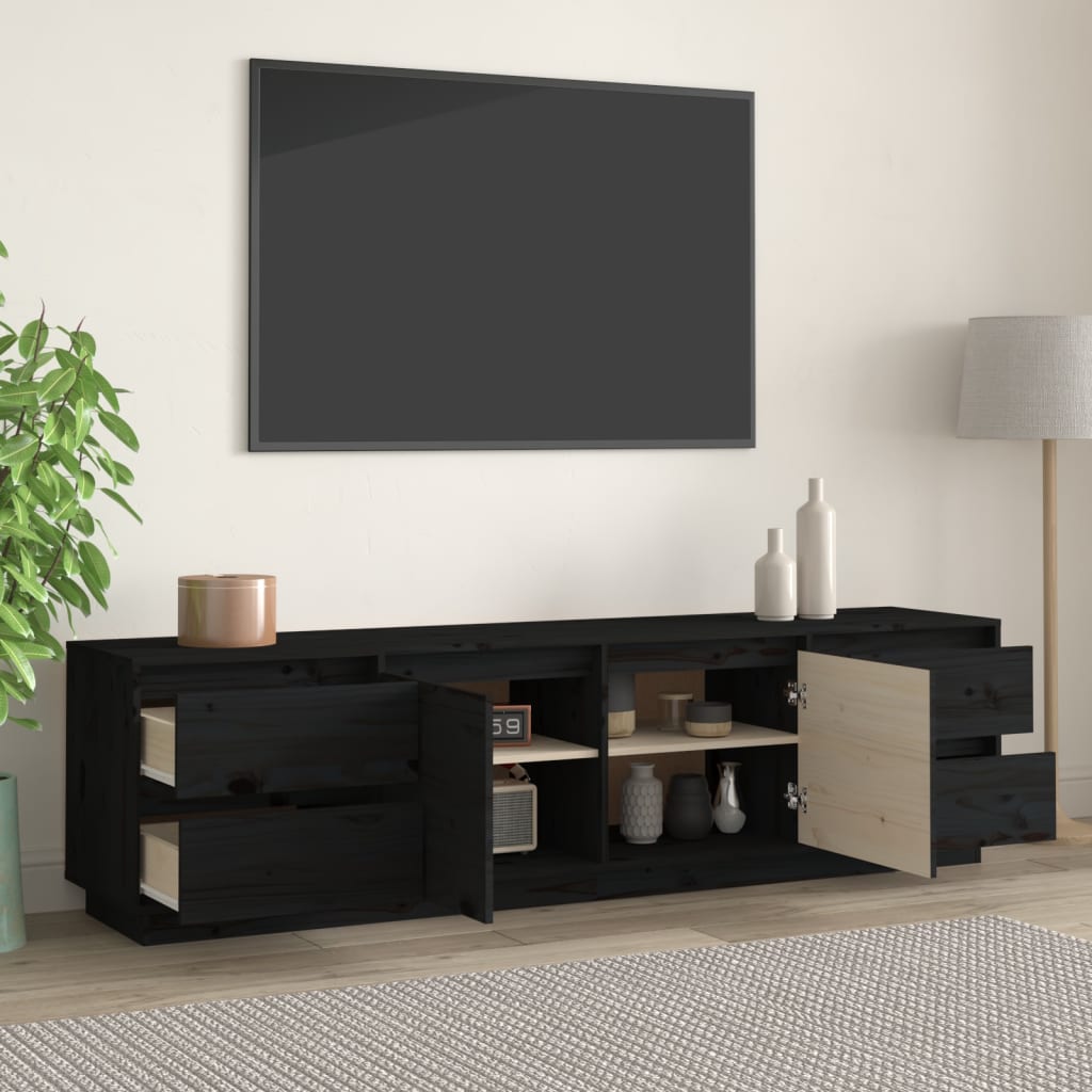 Tv-meubel 176x37x47,5 cm massief grenenhout zwart