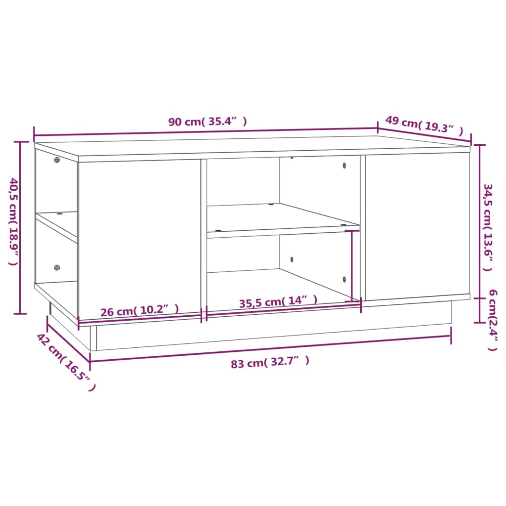 Salontafel 90x49x40,5 cm massief grenenhout zwart