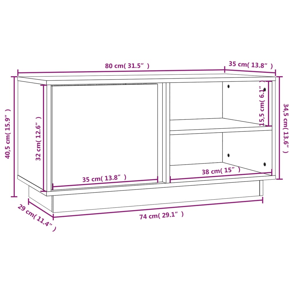 Tv-meubel 80x35x40,5 cm massief grenenhout wit