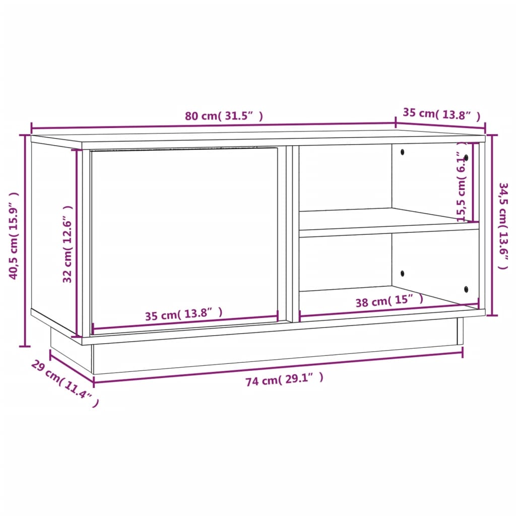 Tv-meubel 80x35x40,5 cm massief grenenhout honingbruin