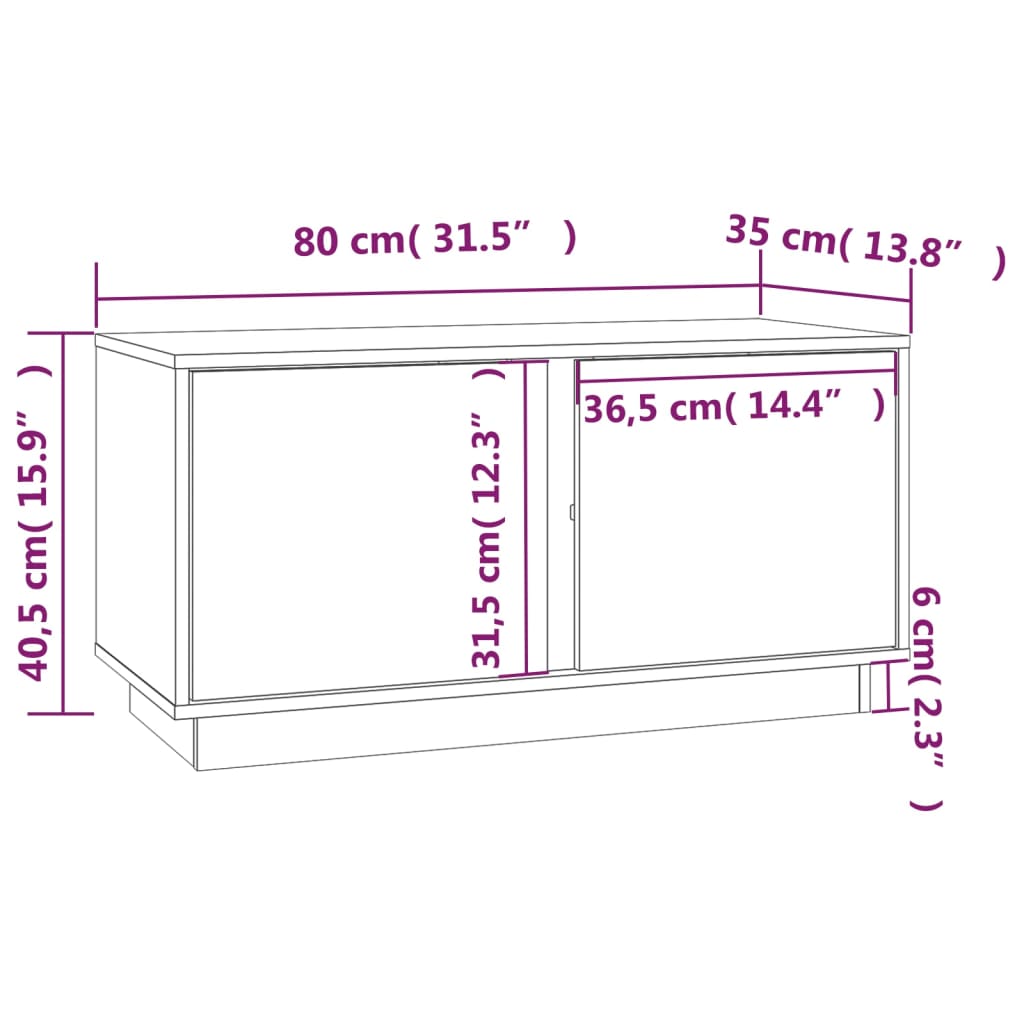 Tv-meubel 80x35x40,5 cm massief grenenhout wit