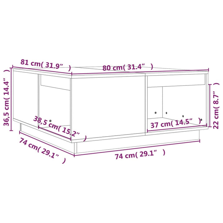 Salontafel 80x81x36,5 cm massief grenenhout zwart