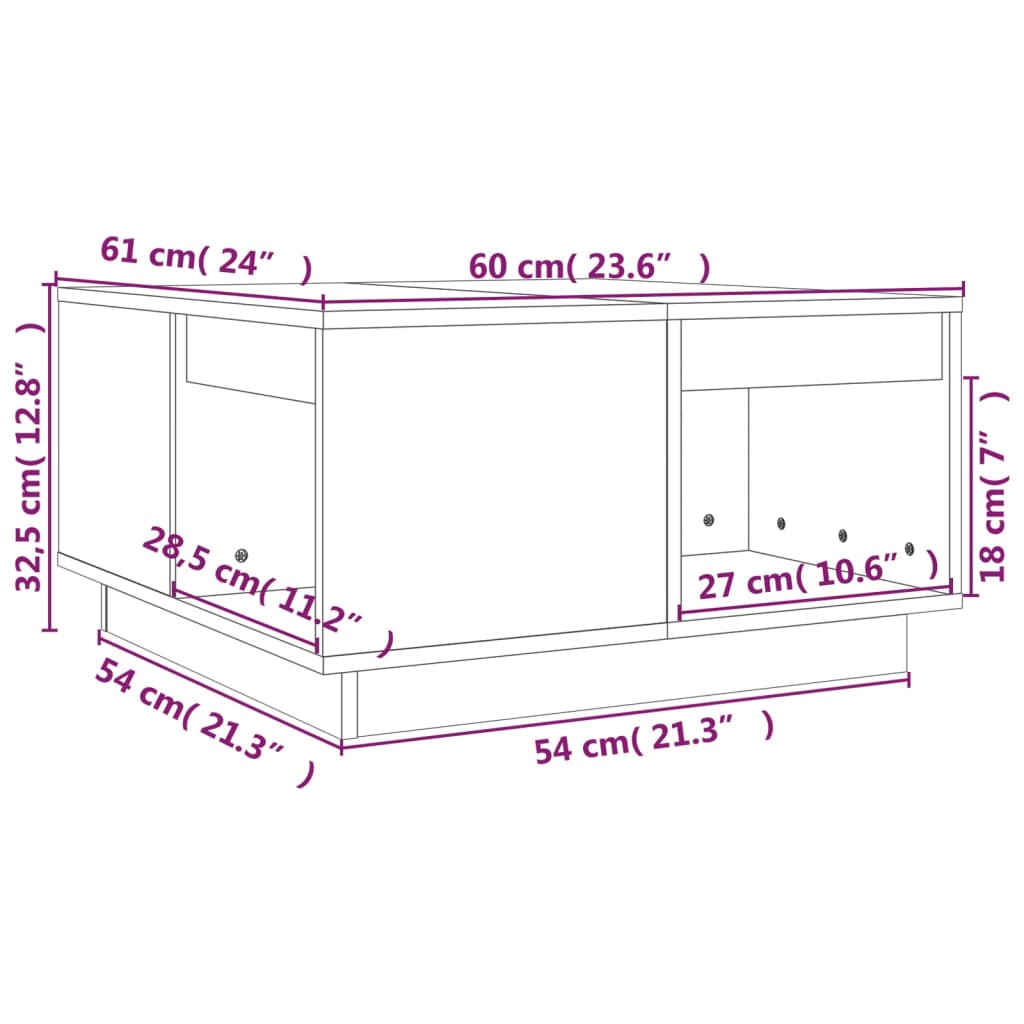 Salontafel 60x61x32,5 cm massief grenenhout zwart