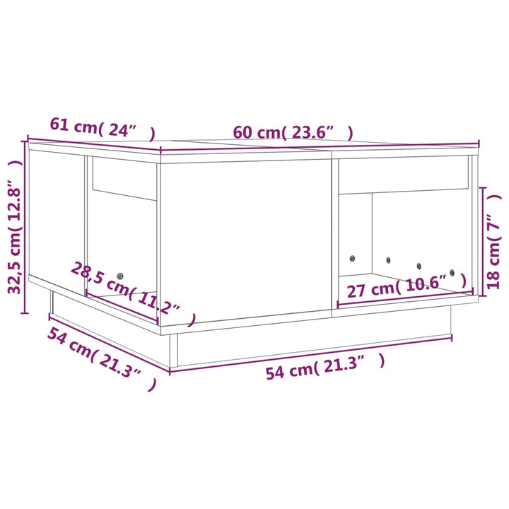 Salontafel 60x61x32,5 cm massief grenenhout zwart