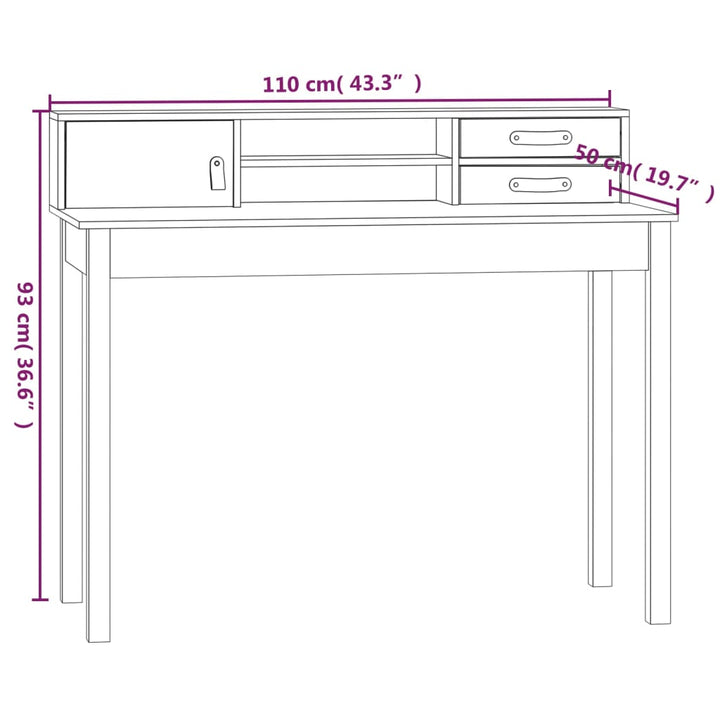 Bureau 110x50x93 cm massief grenenhout honingbruin