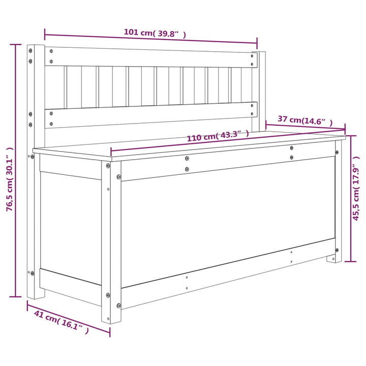 Bankje 110x41x76,5 cm massief grenenhout zwart