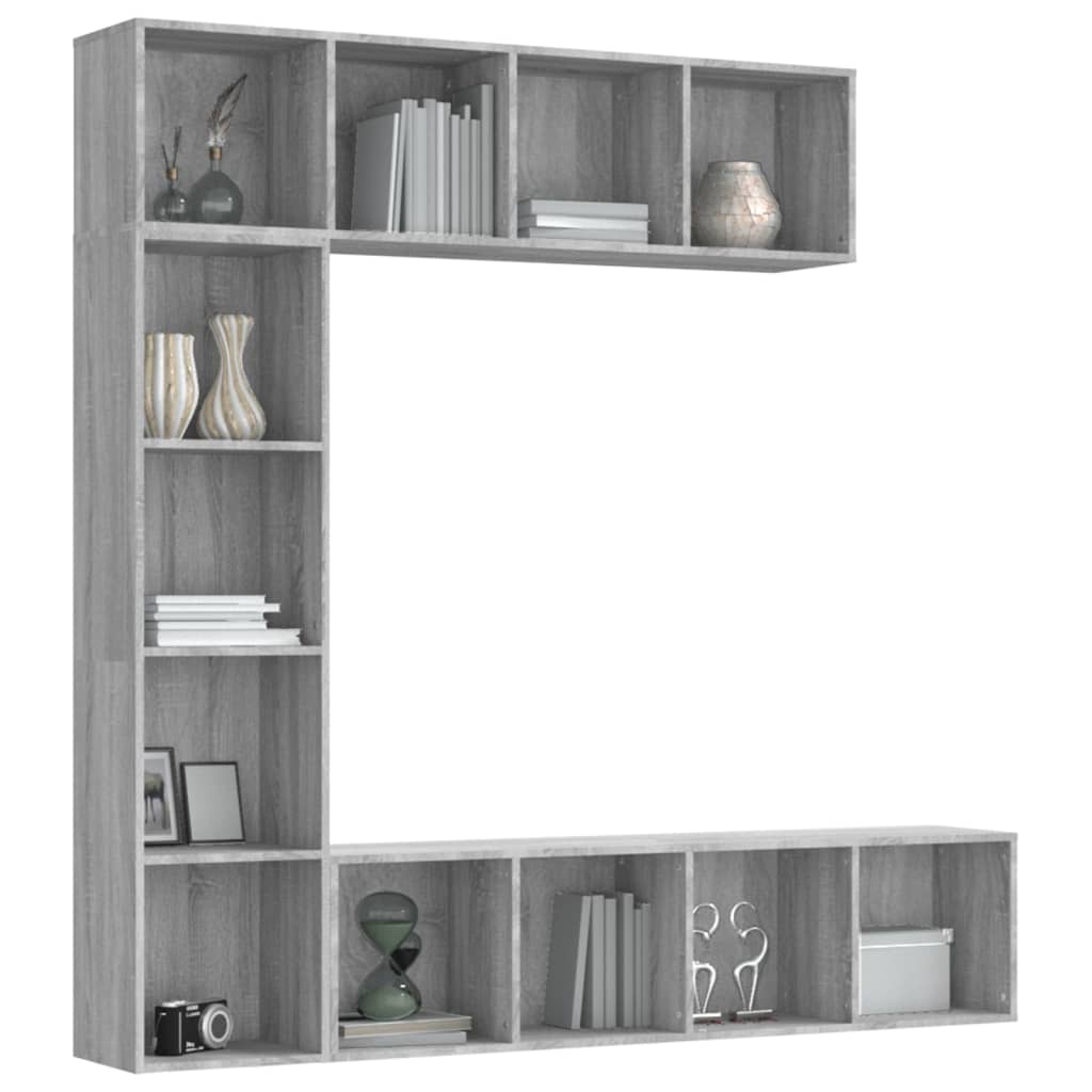 3-delige boekenkast- / tv-meubelset 180x30x180 cm grijs sonoma