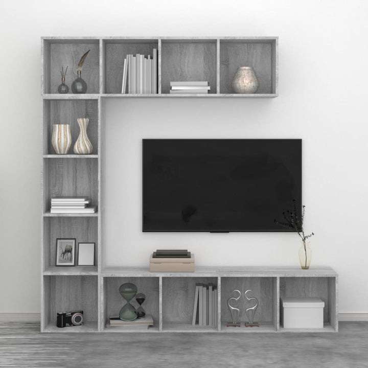 3-delige boekenkast- / tv-meubelset 180x30x180 cm grijs sonoma