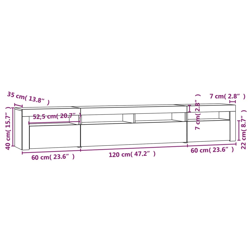 Tv-meubel met LED-verlichting 240x35x40 cm zwart