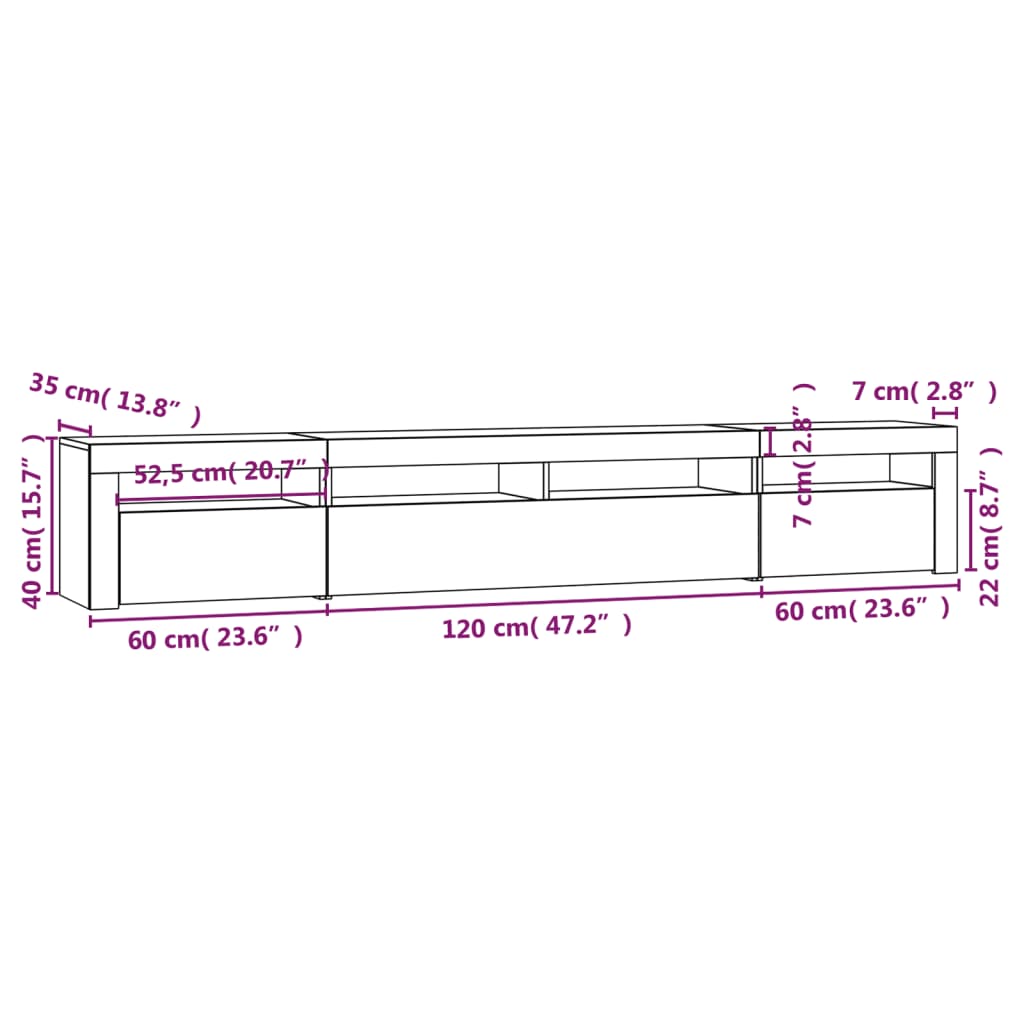 Tv-meubel met LED-verlichting 240x35x40 cm hoogglans wit