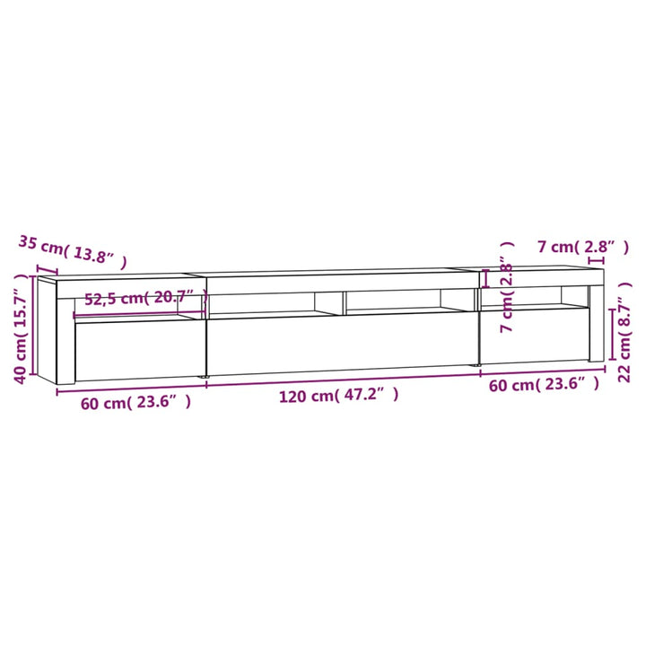 Tv-meubel met LED-verlichting 240x35x40 cm hoogglans wit