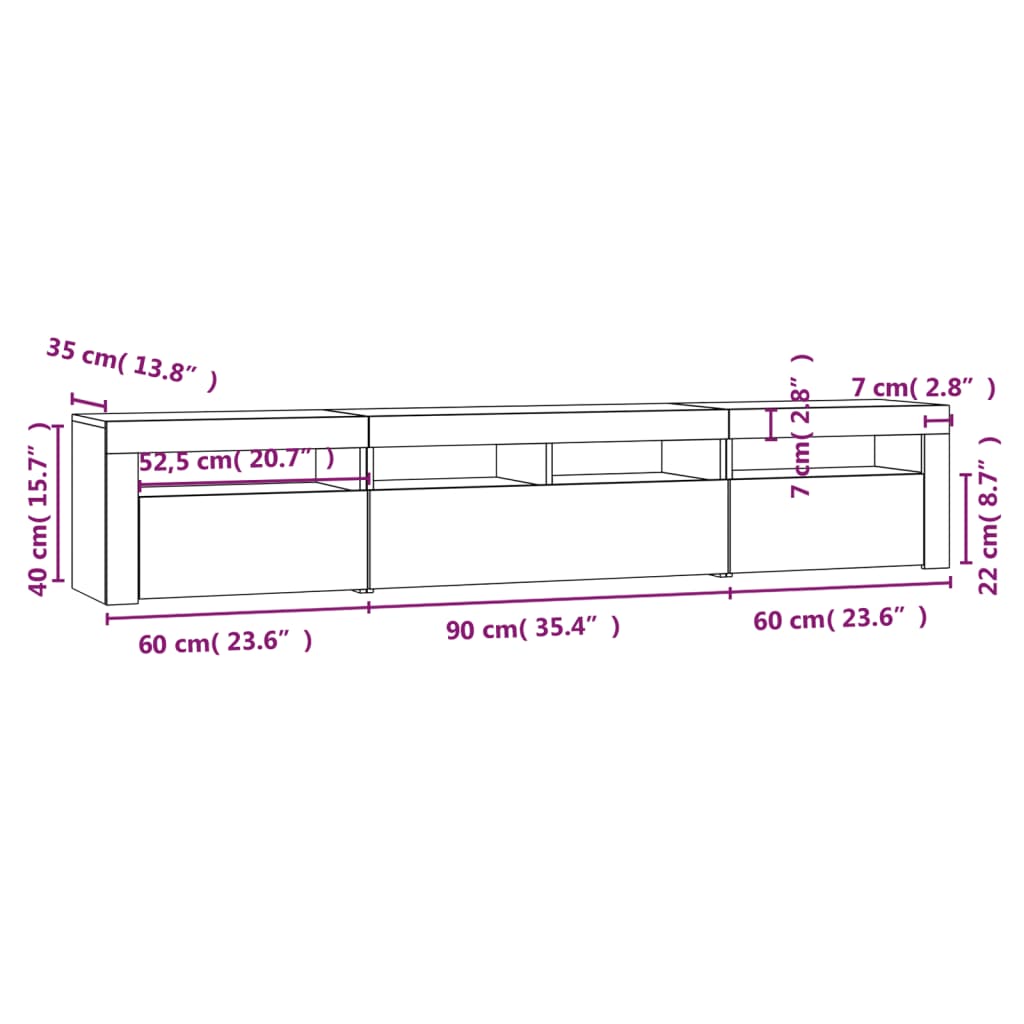 vidaXL Tv-meubel met LED-verlichting 210x35x40 cm wit