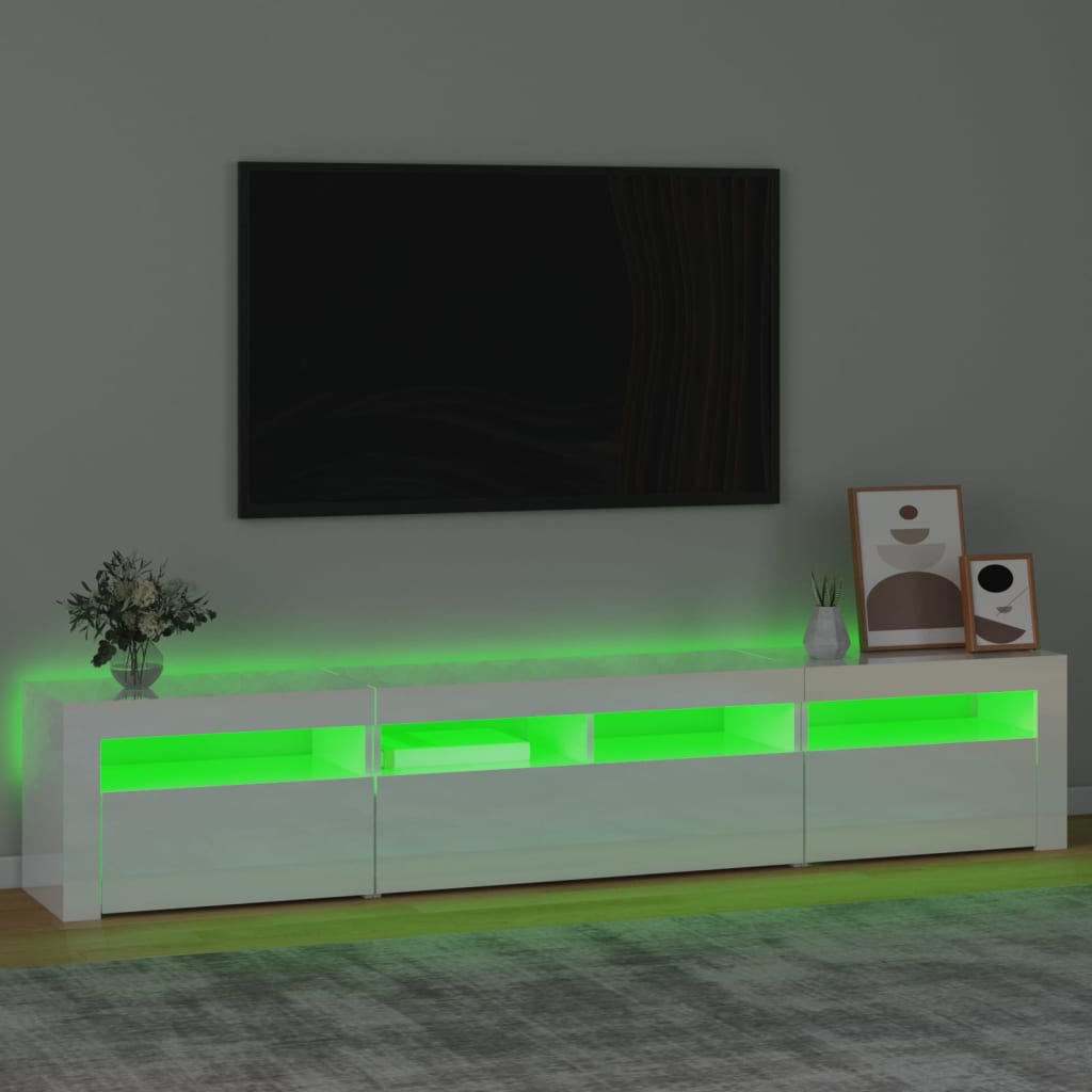 Tv-meubel met LED-verlichting 210x35x40 cm hoogglans wit