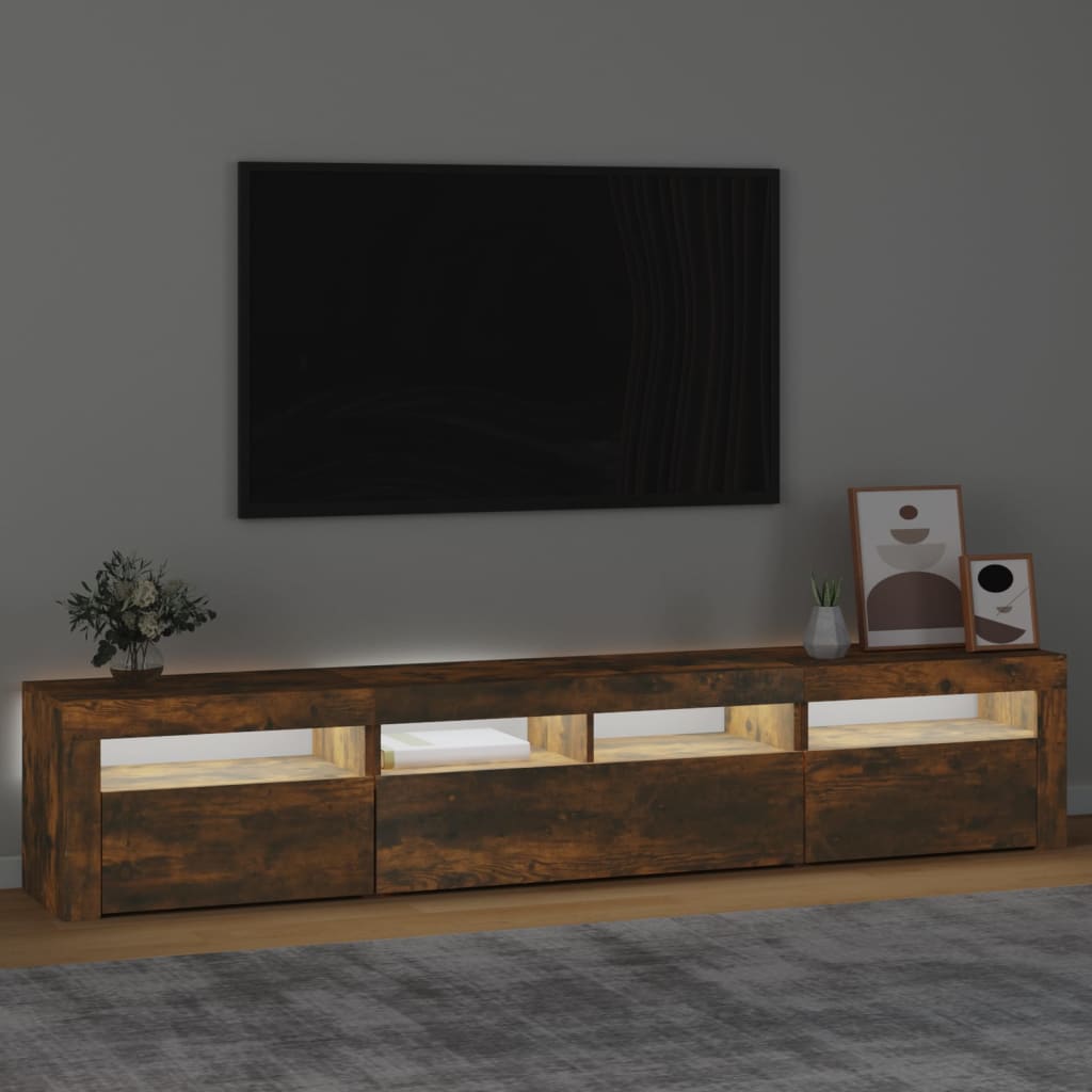 Tv-meubel met LED-verlichting 210x35x40 cm gerookt eikenkleurig