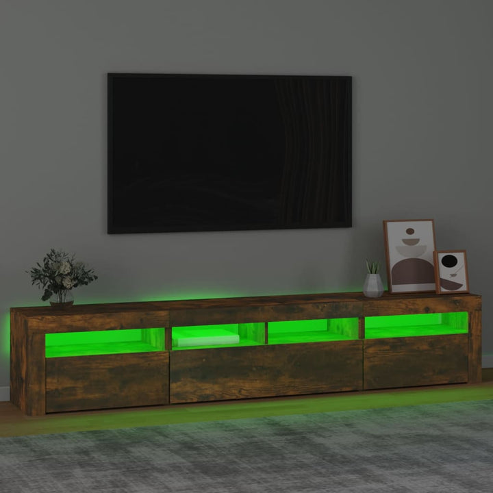 Tv-meubel met LED-verlichting 210x35x40 cm gerookt eikenkleurig