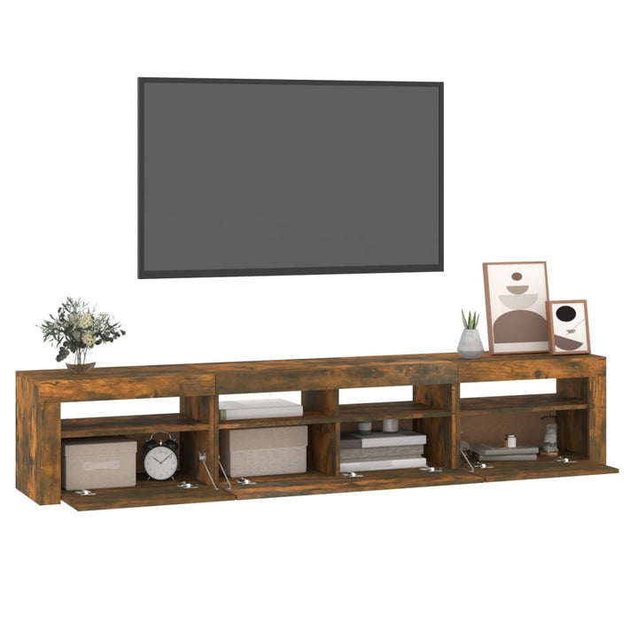 Tv-meubel met LED-verlichting 210x35x40 cm gerookt eikenkleurig