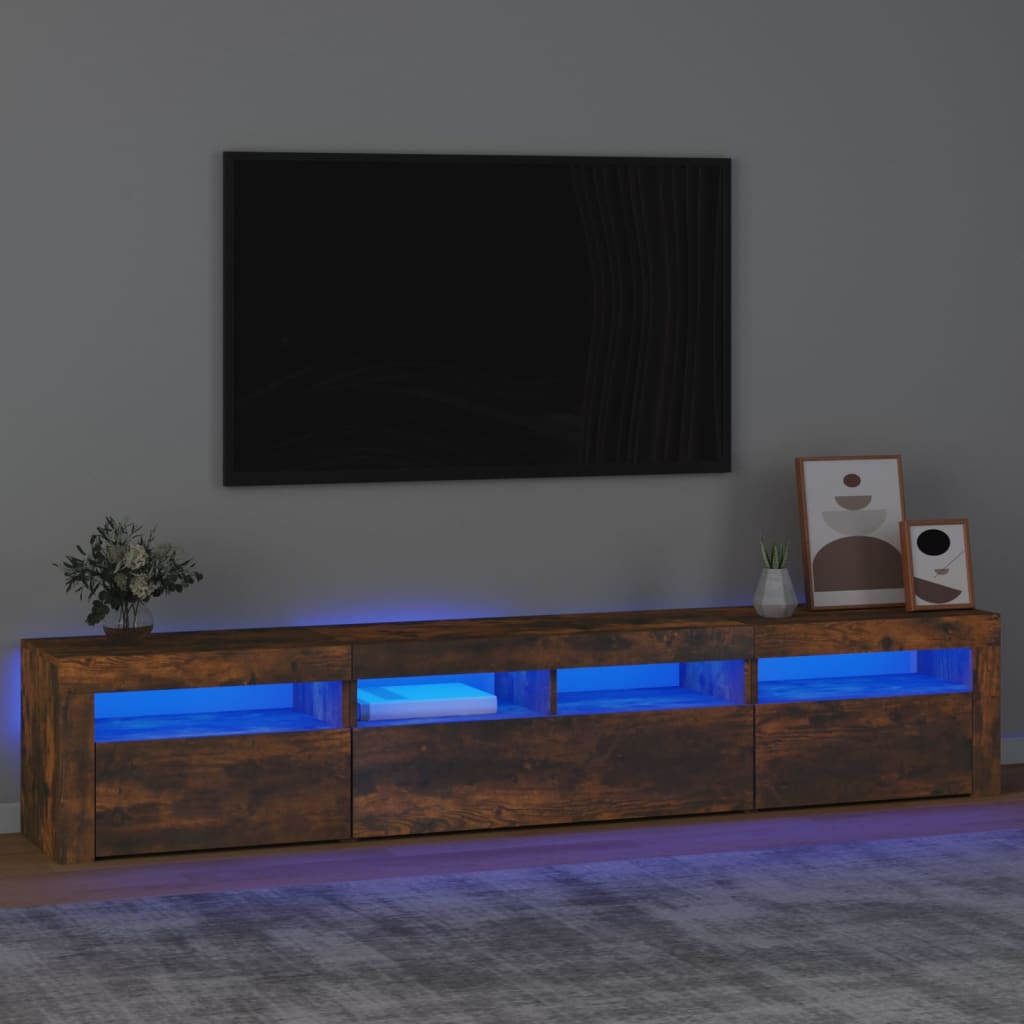 Tv-meubel met LED-verlichting 210x35x40 cm gerookt eikenkleurig