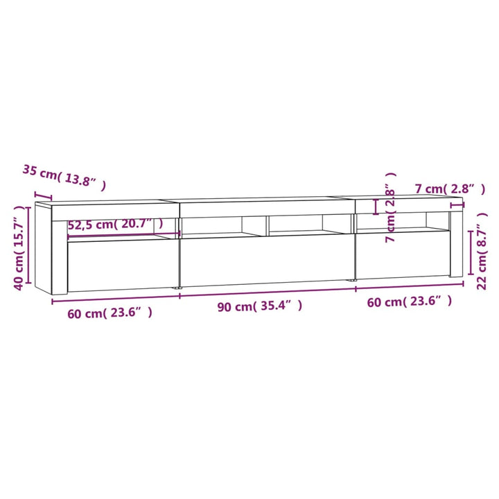 Tv-meubel met LED-verlichting 210x35x40 cm grijs sonoma eiken