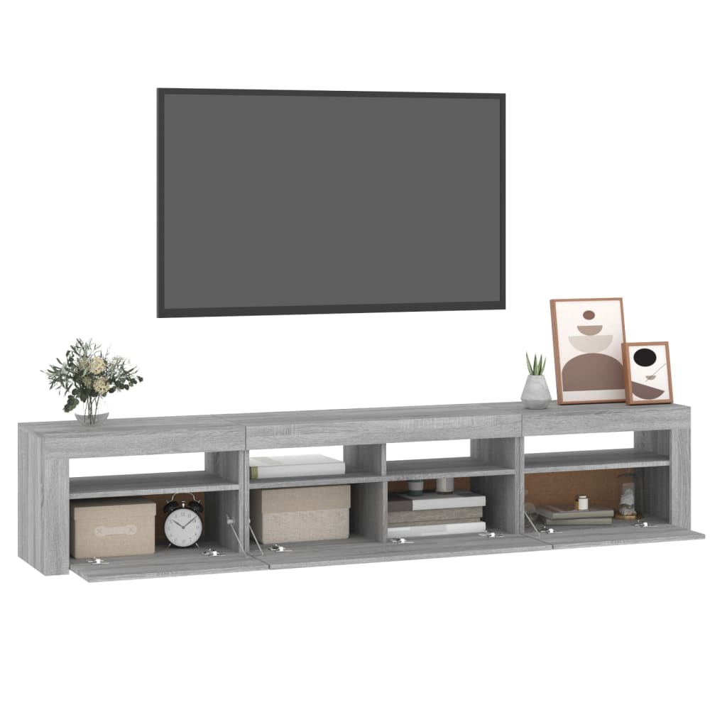 Tv-meubel met LED-verlichting 210x35x40 cm grijs sonoma eiken