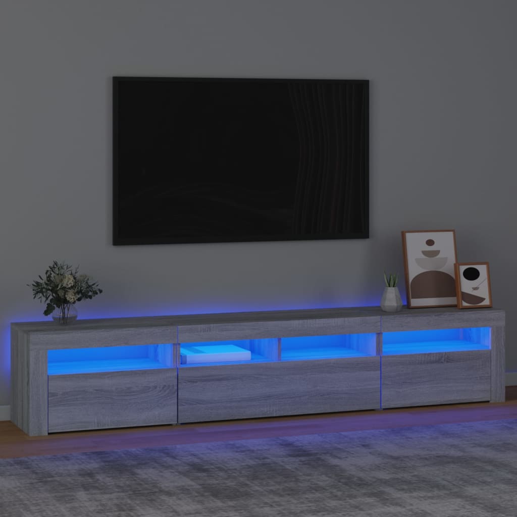 Tv-meubel met LED-verlichting 210x35x40 cm grijs sonoma eiken