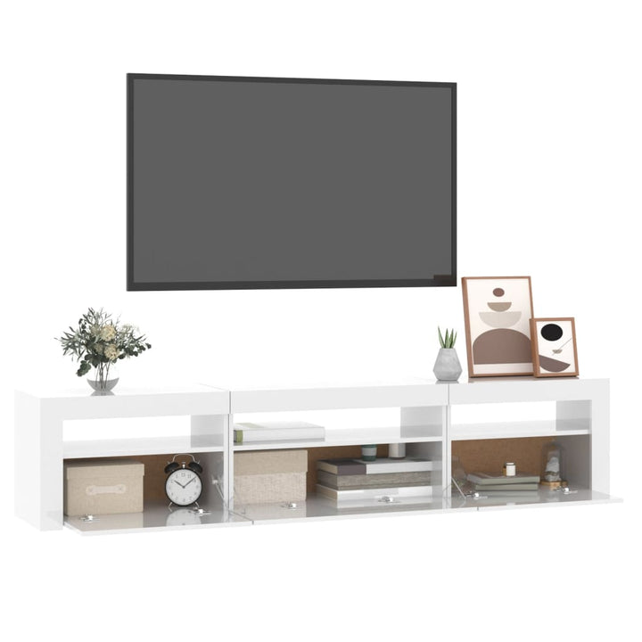 Tv-meubel met LED-verlichting 195x35x40 cm hoogglans wit