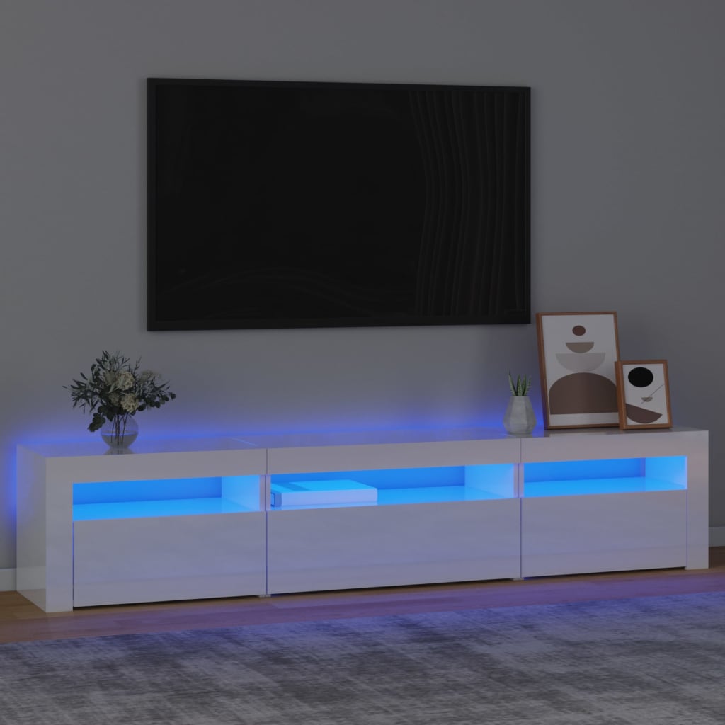 Tv-meubel met LED-verlichting 195x35x40 cm hoogglans wit