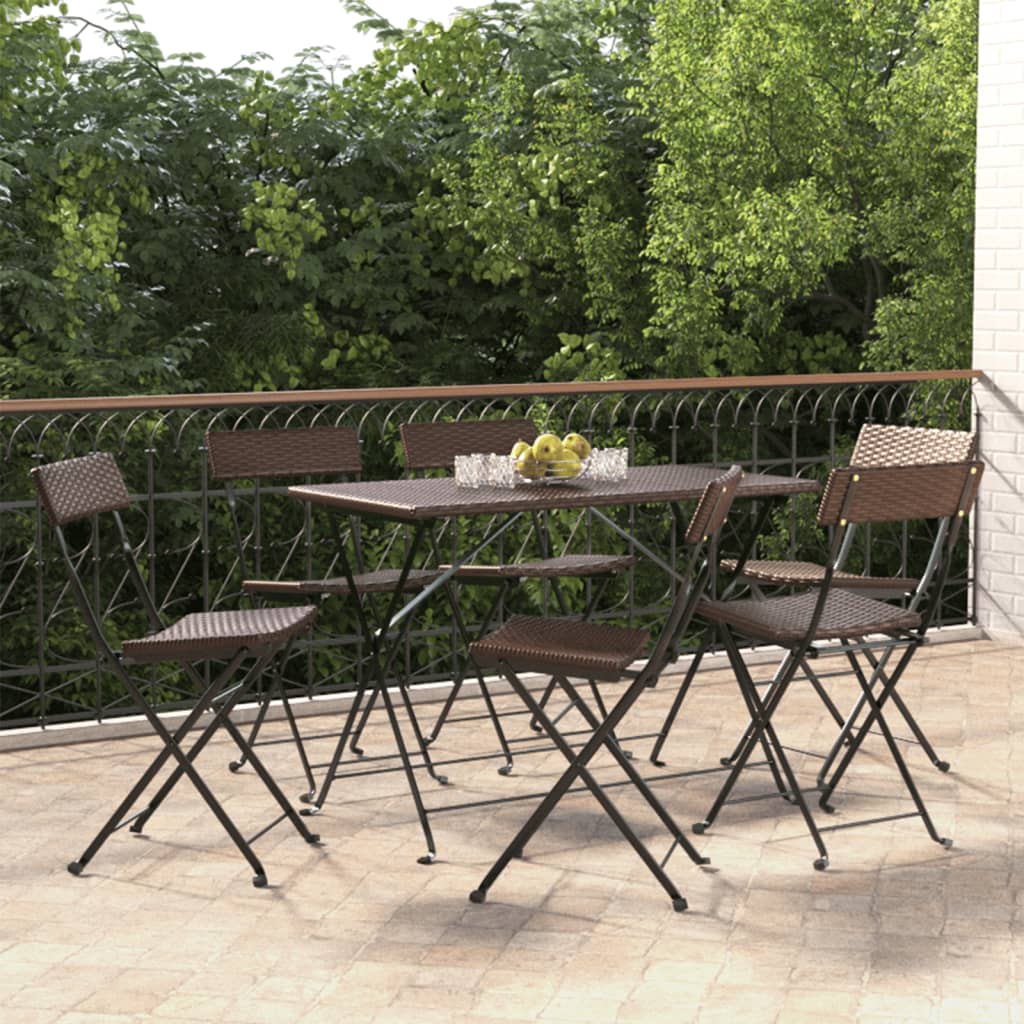 Bistrostoelen 6 st inklapbaar poly rattan en staal bruin